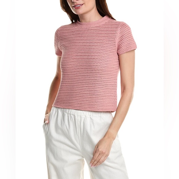 Vince Tops - VINCE Crochet T-Shirt, Pink, Stretchy, Size XS